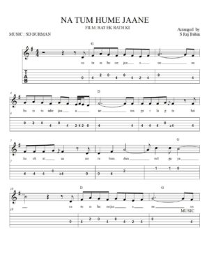 Easy Sheet Music for NA TUM HUME JAANE keyboard guitar